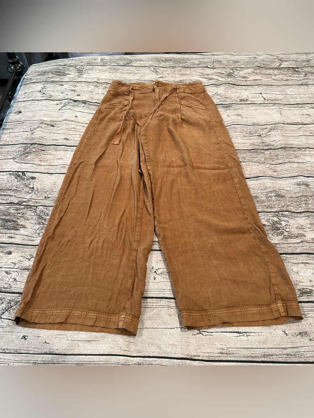 American Eagle Outfitters Linen Blend Pleated Wide-Leg Pants Warm Brown Size 8